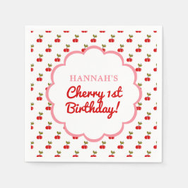 Retro Cherry 1e Verjaardag Fotofeestje Servet