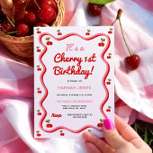 Retro Cherry 1e Verjaardag uitnodiging
