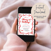 Retro Cherry 1e Verjaardag uitnodiging