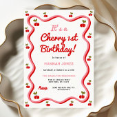 Retro Cherry 1e Verjaardag uitnodiging