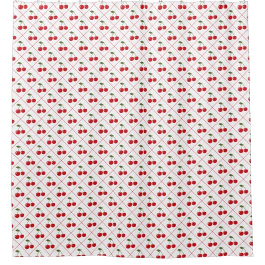 Retro Cherry Argyle Shower Curtain Douchegordijn (Voorkant)