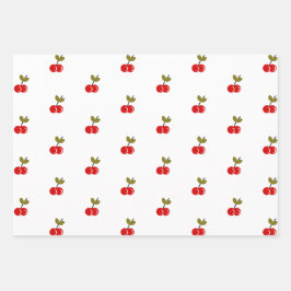 Retro Cherry Berry 1e Verjaardag Rood en groen Inpakpapier Vel