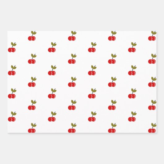 Retro Cherry Berry 1e Verjaardag Rood en groen Inpakpapier Vel (Voorkant)