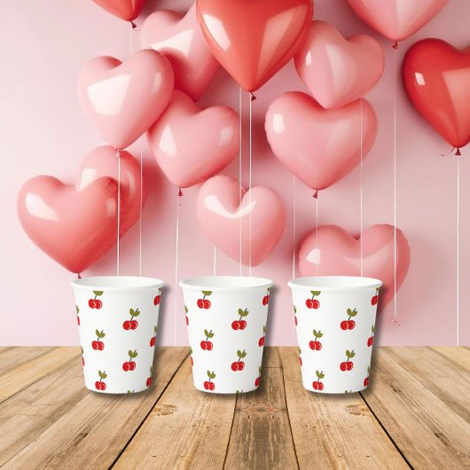 Retro Cherry Berry 1e Verjaardag Rood en groen Papieren Bekers