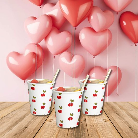 Retro Cherry Berry 1e Verjaardag Rood en groen Papieren Bekers