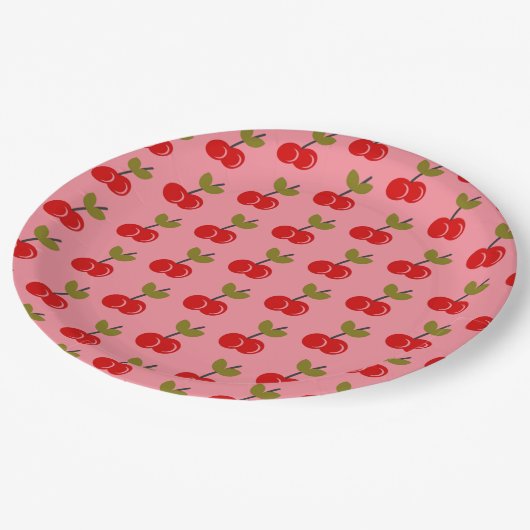 Retro Cherry Berry 1e Verjaardag Rood en groen Papieren Bordje (Gekanteld)