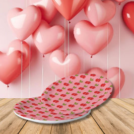 Retro Cherry Berry 1e Verjaardag Rood en groen Papieren Bordje