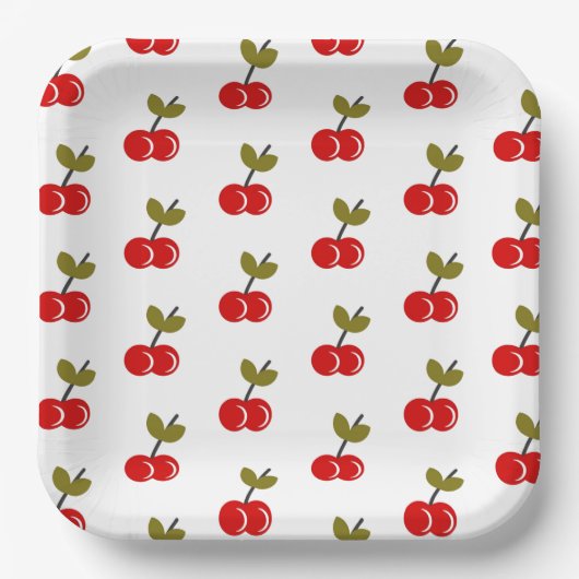 Retro Cherry Berry 1e Verjaardag Rood en groen Papieren Bordje (Voorkant)