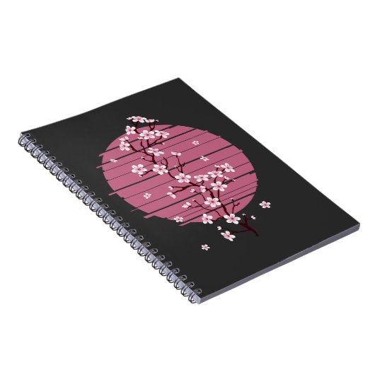 Retro Cherry Blossom Japanse Sakura Tree Notitieboek (Rechterzijde)