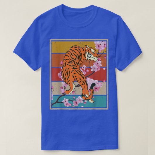 Retro Cherry Blossom Wild Cat Animal Sakura Asian T-shirt (Design voorkant)