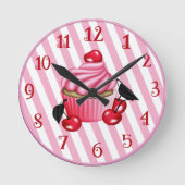 Retro Cherry Cupcake Wall Ronde Klok (Voorkant)