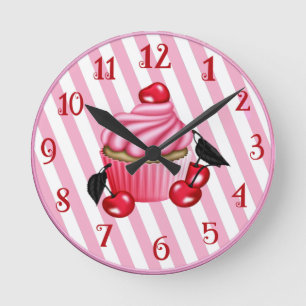 Retro Cherry Cupcake Wall Ronde Klok