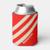Retro Cherry Drie strepen met naam Blikjeskoeler (Blikje Voorkant)