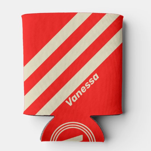 Retro Cherry Drie strepen met naam Blikjeskoeler (Achterkant)