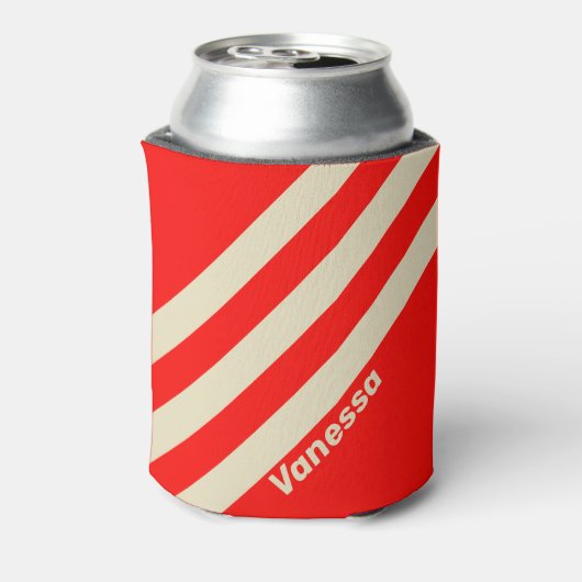 Retro Cherry Drie strepen met naam Blikjeskoeler (Blikje Achterkant)