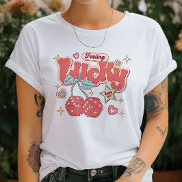 Retro Cherry Feeling Lucky Valentijnsdag T-shirt
