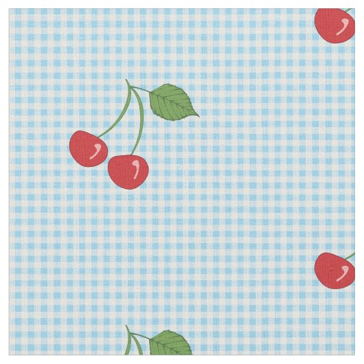 Retro Cherry Gingham Pattern Stof (Close Up)