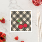 Retro Cherry Gingham Picnic Party Napkins Servetten (Insitu)
