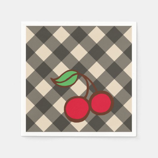 Retro Cherry Gingham Picnic Party Napkins Servetten (Voorkant)