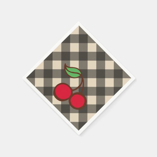 Retro Cherry Gingham Picnic Party Napkins Servetten (Hoek)