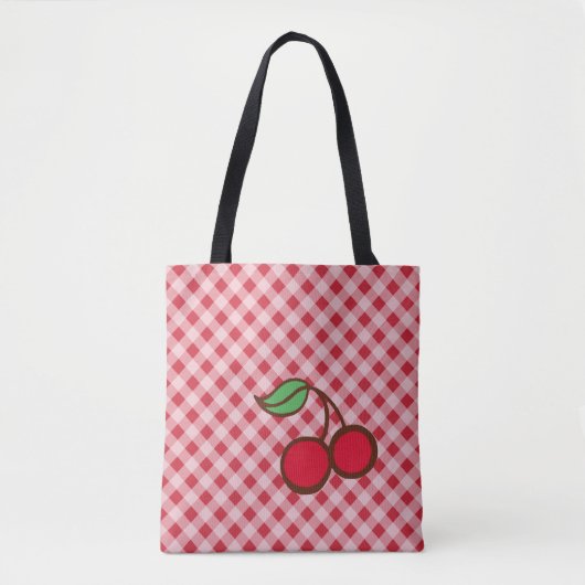 Retro Cherry Gingham Purse Beach Canvas tas Gift (Voorkant)