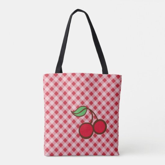 Retro Cherry Gingham Purse Beach Canvas tas Gift (Achterkant)