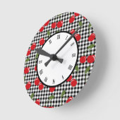 Retro Cherry Gingham Ronde Klok (Hoek)