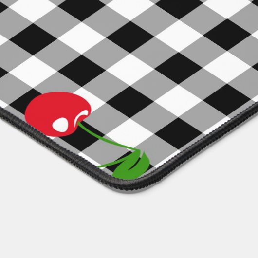 Retro Cherry Gingham Schattige Rood & Zwart Geruit Bureaumat (Hoek)
