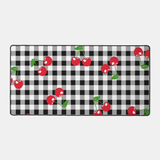 Retro Cherry Gingham Schattige Rood & Zwart Geruit Bureaumat (Voorkant)