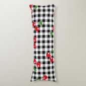 Retro Cherry Gingham Schattige Rood & Zwart Geruit Lichaamskussen (Voorkant Verticaal)