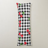Retro Cherry Gingham Schattige Rood & Zwart Geruit Lichaamskussen (Achterkant (Verticaal))
