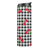 Retro Cherry Gingham Schattige Rood & Zwart Geruit Thermosbeker (Gedraaid links)