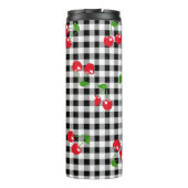 Retro Cherry Gingham Schattige Rood & Zwart Geruit Thermosbeker (Achterkant)