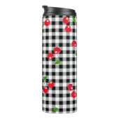 Retro Cherry Gingham Schattige Rood & Zwart Geruit Thermosbeker (Geroteerd rechts)