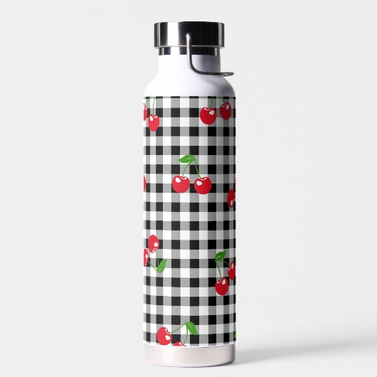 Retro Cherry Gingham Schattige Rood & Zwart Geruit Waterfles (Links)