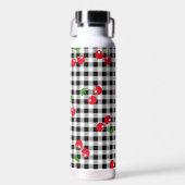 Retro Cherry Gingham Schattige Rood & Zwart Geruit Waterfles (Voorkant)