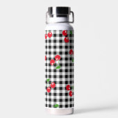 Retro Cherry Gingham Schattige Rood & Zwart Geruit Waterfles (Achterkant)