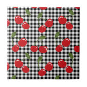Retro Cherry Gingham Tegeltje (Voorkant)