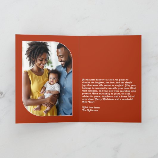 Retro Cherry Happy New Year Retro Groovy Photo Feestdagen Kaart (Binnen)