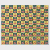 Retro Cherry Heart Shaped Stems Teal Mustard Check Cadeaupapier (Vlak)