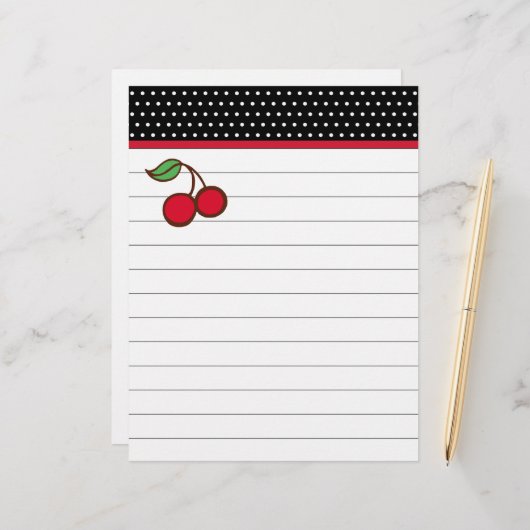 Retro Cherry Letterhead Paper (Voorkant / Achterkant in situ)