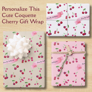 Retro Cherry Pattern Cute Coquette Sweet Treats Inpakpapier Vel