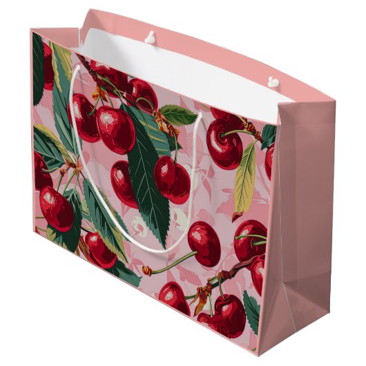 Retro Cherry Pop Roze Groot Cadeauzakje (Achterkant Gekanteld)
