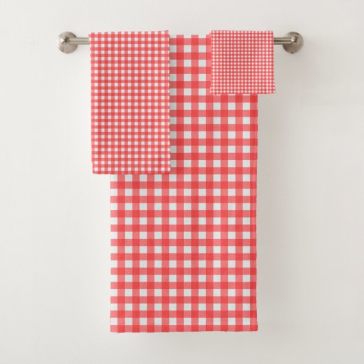 Retro Cherry Red Gingham Pset Pattern Bad Handdoek (Insitu)
