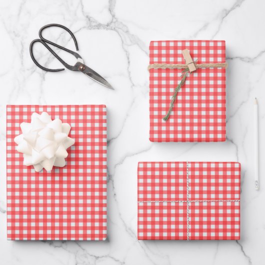 Retro Cherry Red Gingham Pset Pattern Inpakpapier Vel (Voorkant)
