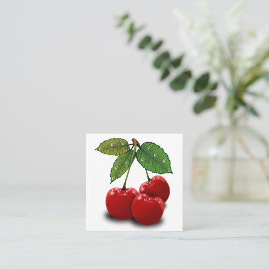retro cherry square visitekaartje (Staand voorkant)