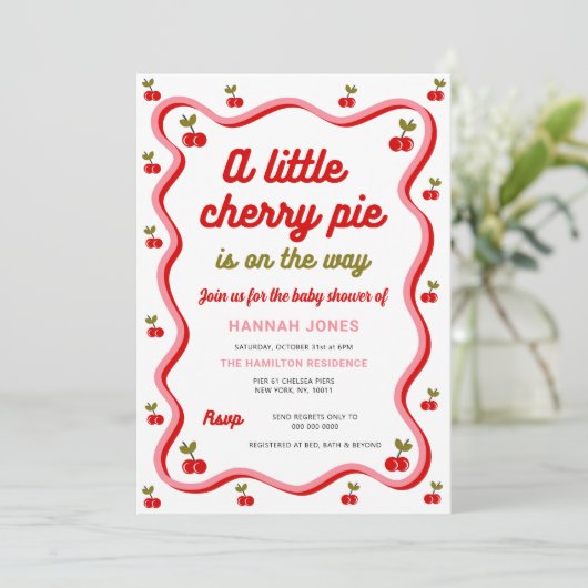 Retro Cherry Valentijn Baby shower Uitnodiging (Staand voorkant)