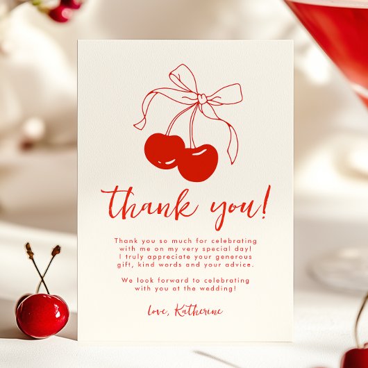 Retro Cherry Vrijgezellenfeest Dank u kaart