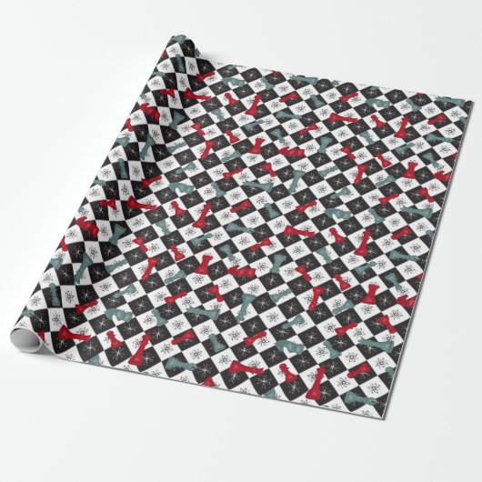 Retro Chess Board Cadeaupapier (Uitgerold)