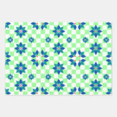 Retro Chess Checker Patroon blauwe bloemen Inpakpapier Vel (Voorkant 3)